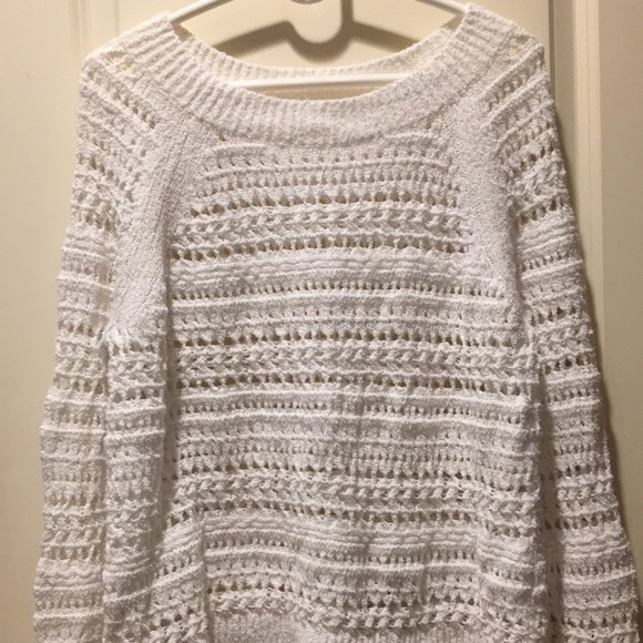 Lou & Grey womens open knit crew neck pullover long sleeve sweater size M white - Picture 1 of 7